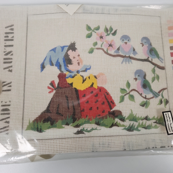 Vintage Wiener Mill Handarbeit Tapestry Kit Made Austria #3278 Girl & Birds - Picture 1 of 5